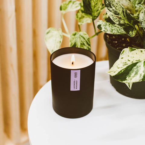 Calyan Wax Co. Lavender & Bergamot Scented Candle - 75 Hour Burn - Luxury Clean Soy Wax Candles - Long Lasting Black Tumbler Jar Candle for Home - 10.2oz