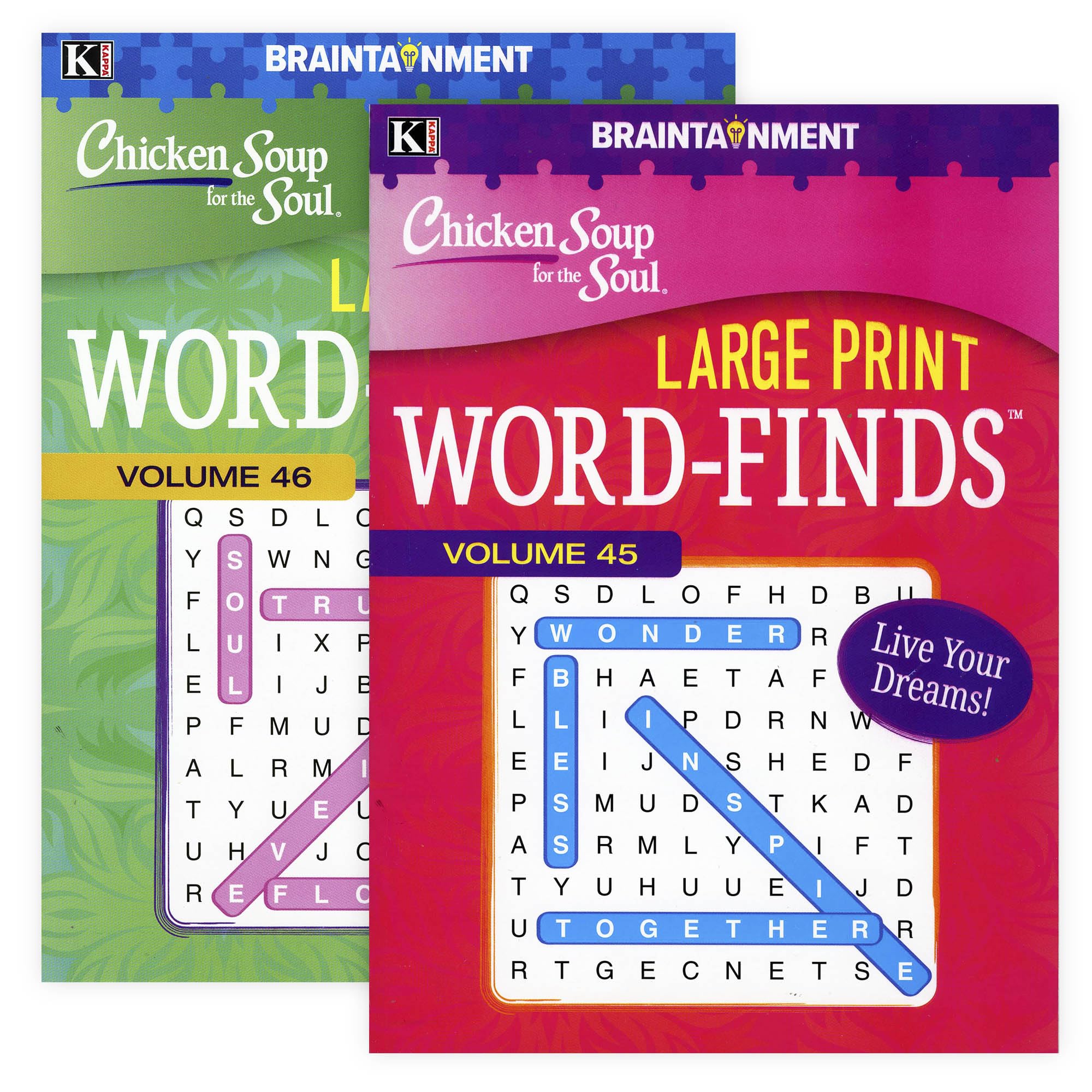 KAPPA Large Print Chicken Soup For The Soul Word Finds Puzzle Book 2 Titles, Word Search Find Words Books for Adults Teens, Training Learning with Game, 2-Pack