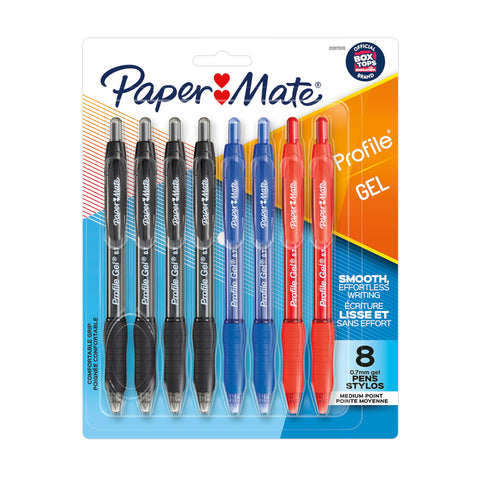 Paper Mate Gel Pen, Profile Retractable Pen, Medium Point (0.7 mm), Assorted Colours, 8 Count
