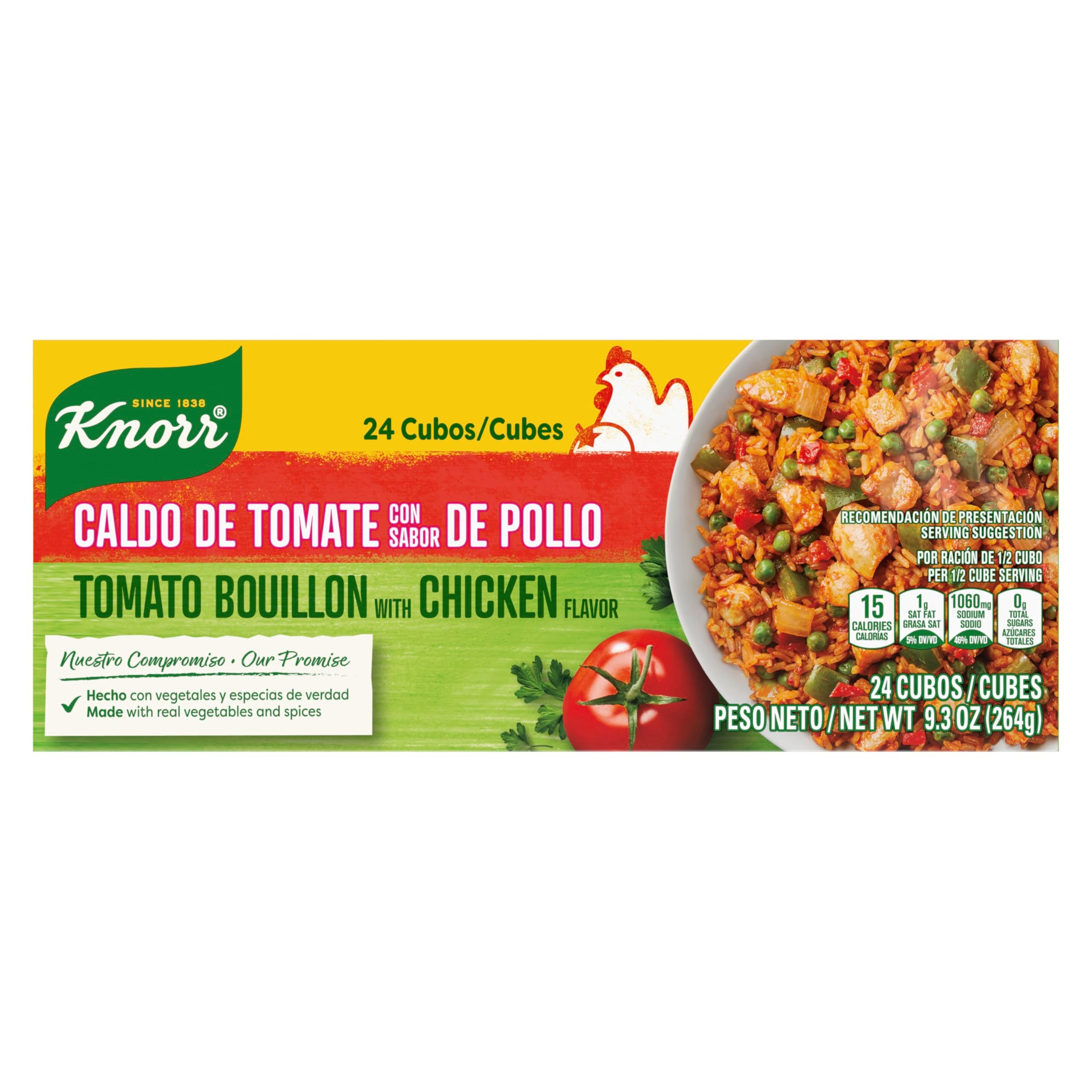 Knorr Bouillon Cubes 24 Count Tomato with Chicken Flavor For Sauces, Soups, and Stews Made With Real Vegetables and Spices 9.3 oz