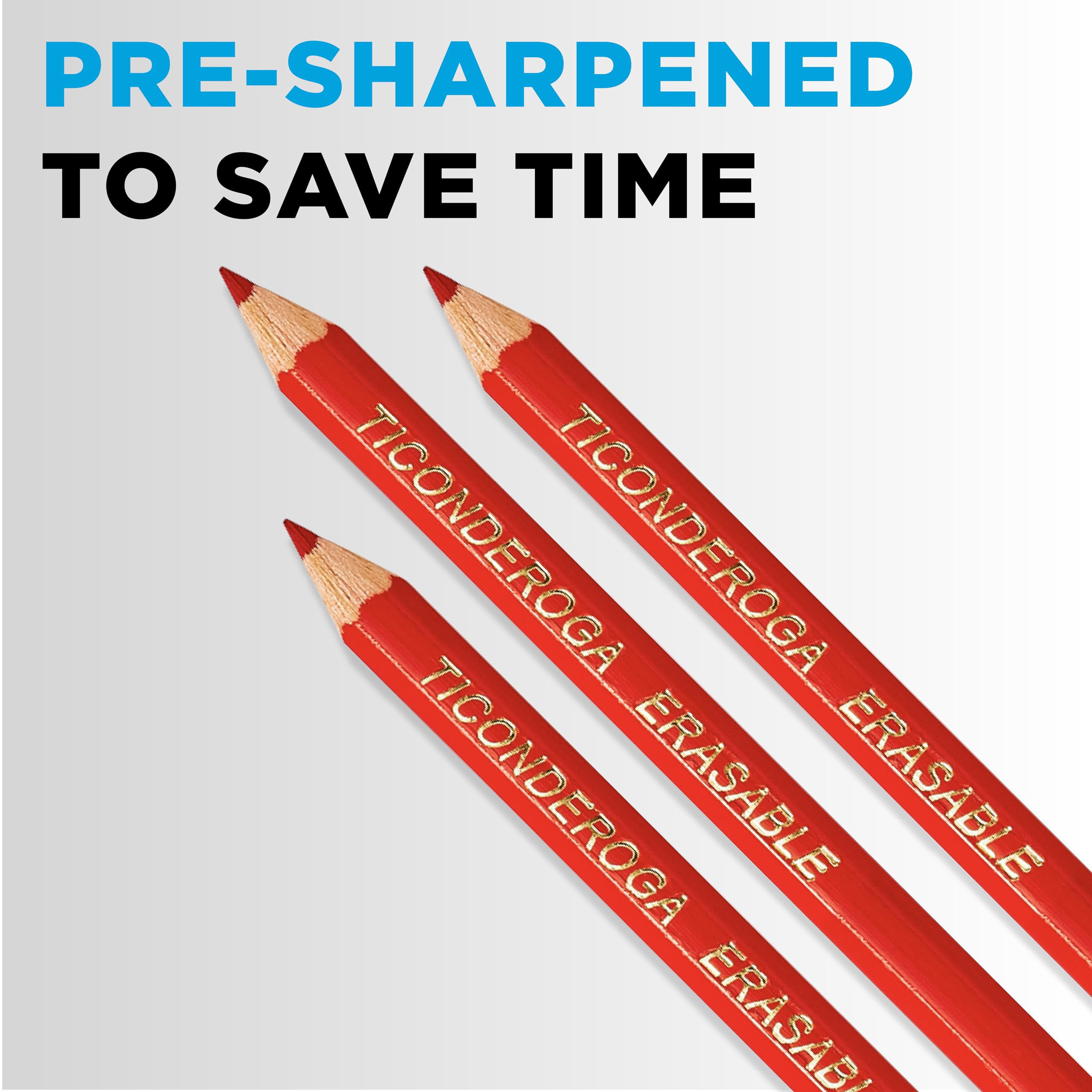Ticonderoga Erasable Checking Wood-Cased Pencils, Pre-Sharpened, Red, 12 Count