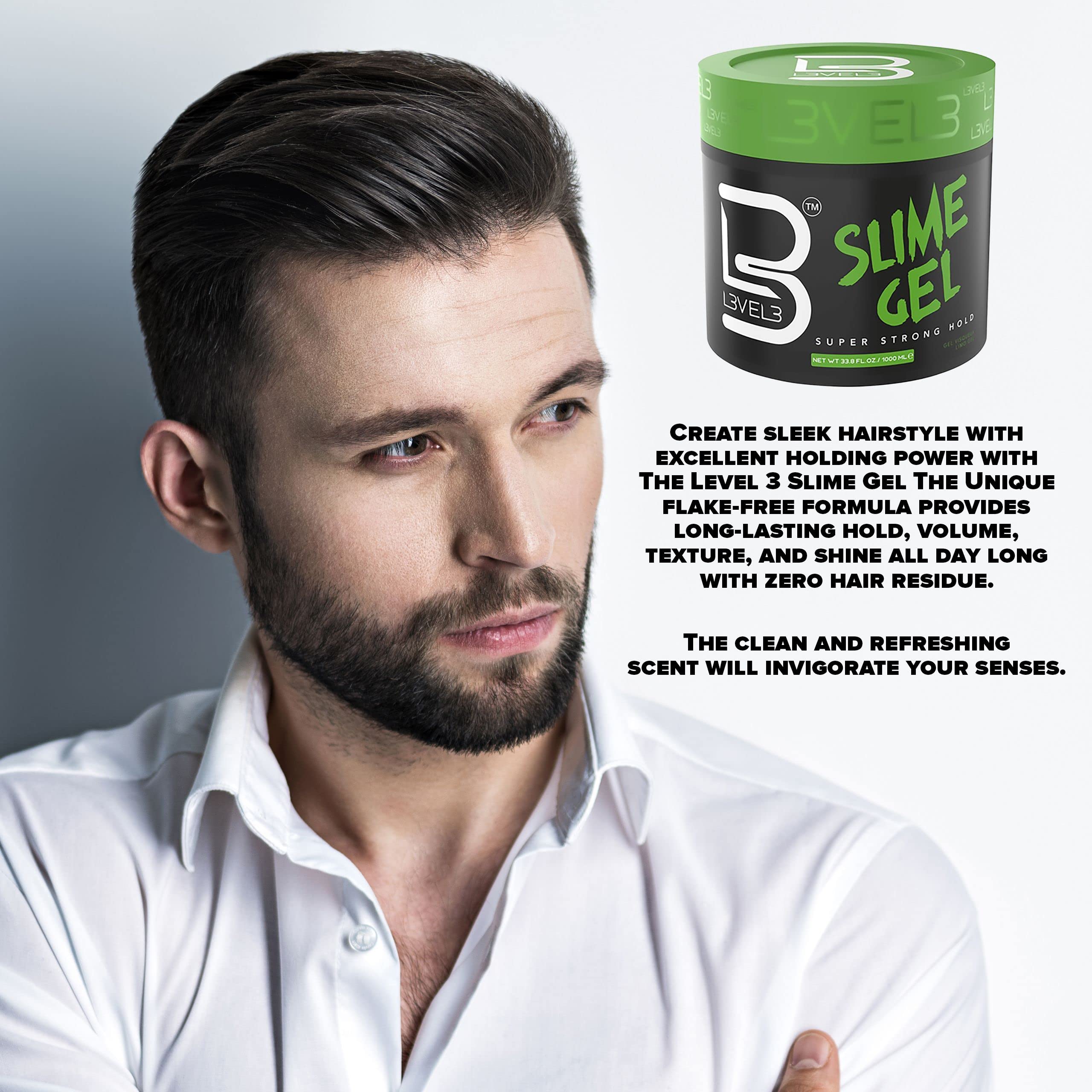 L3 Level 3 Slime Gel - Strong Control Hair Styling Gel - Flake-Free, Long-Lasting Hold - Adds Volume, Texture, and Shine (Large, 1000 ML)