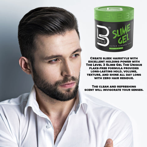 L3 Level 3 Slime Gel - Strong Control Hair Styling Gel - Flake-Free, Long-Lasting Hold - Adds Volume, Texture, and Shine (Large, 1000 ML)
