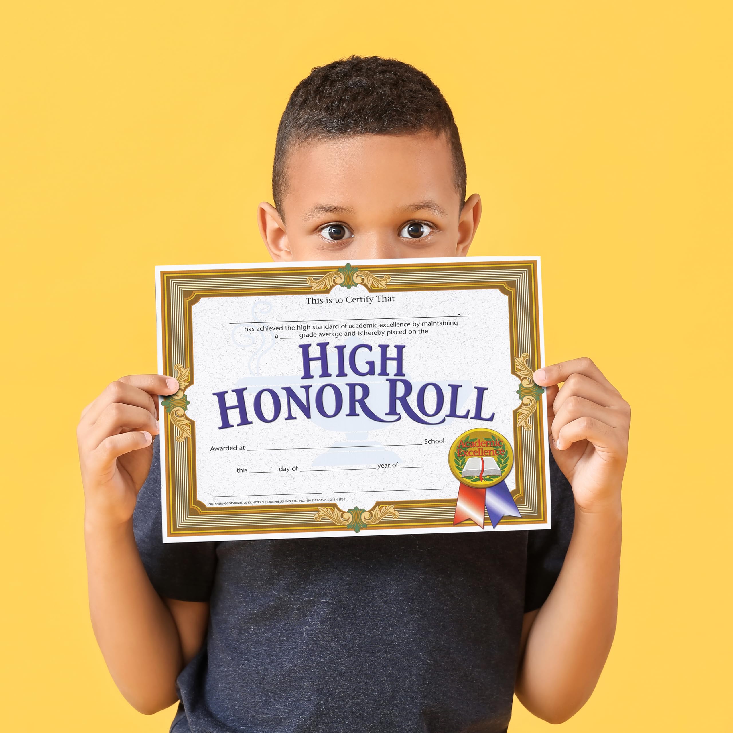 Hayes High Honor Roll Certificates, Academic Excellence Awards for Students, Customizable Award for Students, Kids, and Children, Full-Color Elegant Gold Frame Design, 8.5" x 11" - 30 Pack