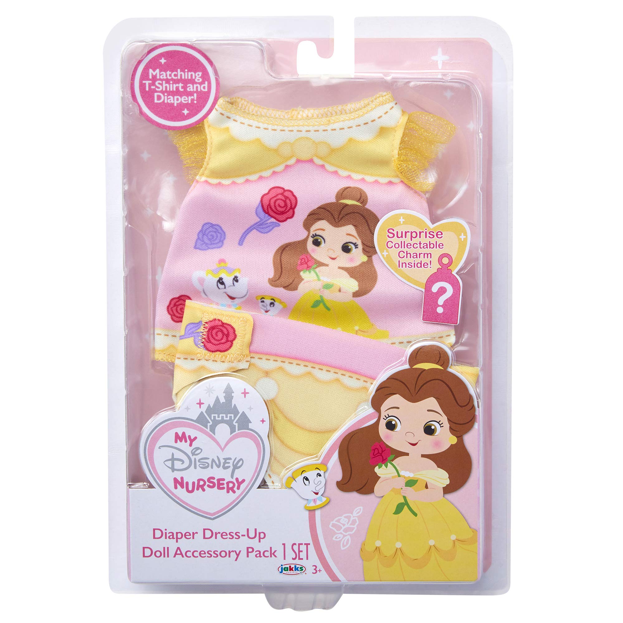Baby Doll Clothes & Accessories, My Disney Nursery Belle Diaper Accessory Pack Inspired by Disney's Beauty & The Beast Belle Character! Includes Doll T-Shirt, Doll Diaper Cover, Clip with Charm