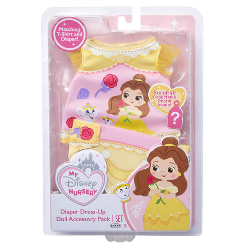 Baby Doll Clothes & Accessories, My Disney Nursery Belle Diaper Accessory Pack Inspired by Disney's Beauty & The Beast Belle Character! Includes Doll T-Shirt, Doll Diaper Cover, Clip with Charm
