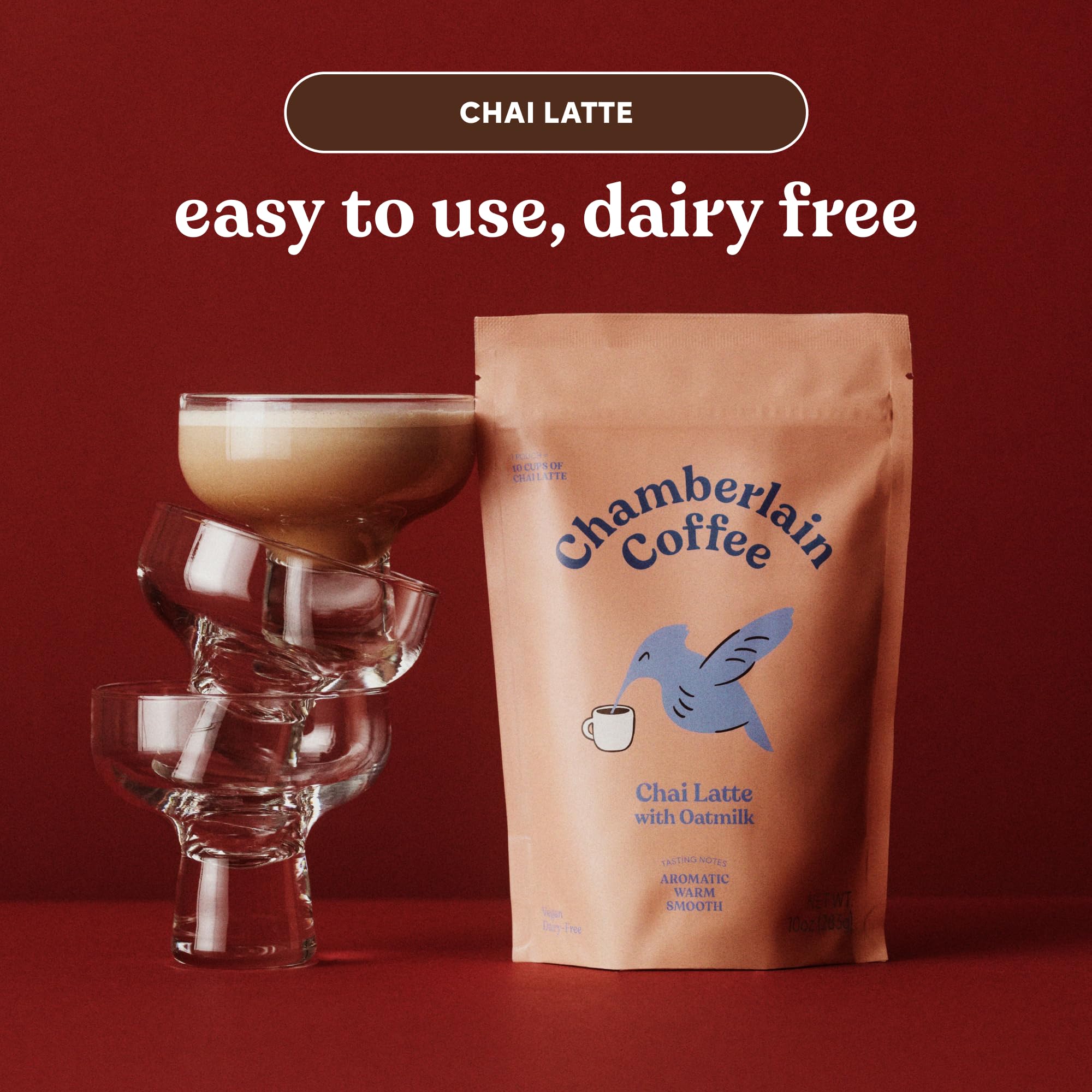 Chamberlain Coffee Chai Tea Mix - Vegan Chai Tea Latte, Made with Oat Milk and Spices, Creamy Powder for Hot and Iced Instant Latte, Cafe Quality - 10 oz, 10 Servings