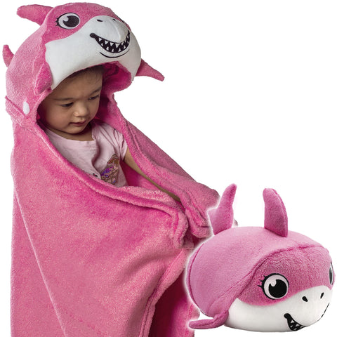 Comfy Critters Kids' Shark Blanket Hoodie, Hooded Travel Blanket Combo - Bubbles The Shark