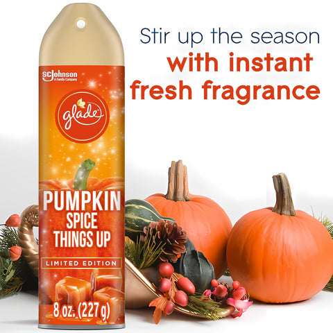 Glade Air Freshener Spray, 3 Pack, Pumpkin Spice Things Up Fall Harvest Scent, Limited Edition Holiday Collection, Pumpkin Spice Thanksgiving Scented Spray for Home and Bathroom, 8 oz Each