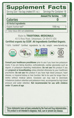 Traditional Medicinals Tea, Organic Licorice Root, Soothes the Digestive Tract & Promotes Respiratory Health - Kosher, Non-GMO, Caffeine-Free - 16 Tea Bags