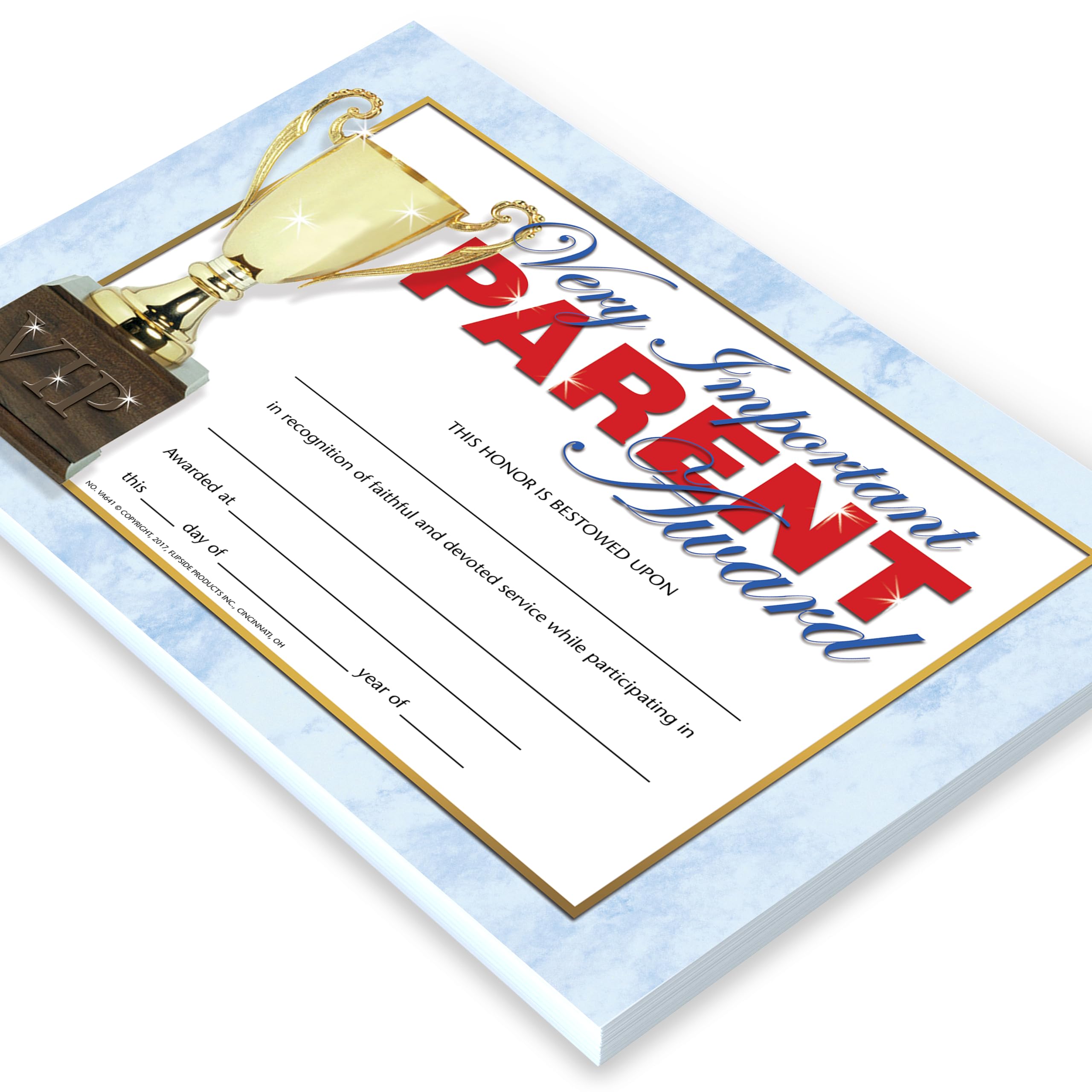 Hayes Very Important Parent Award Certificates, Personalized Parent Recognition Certificates with Trophy Design, Full-Color Matte Finish, 8.5" x 11" - 30 Pack