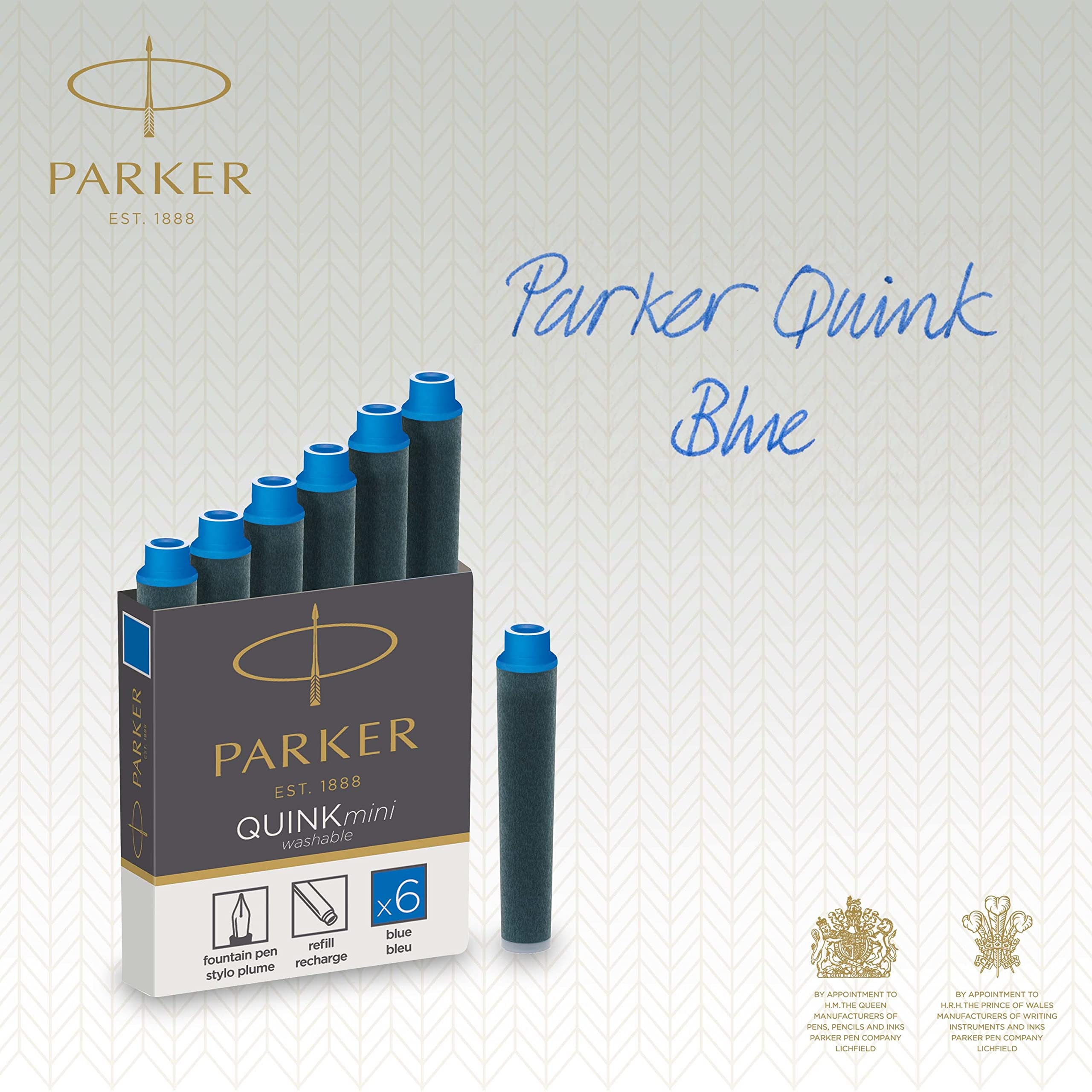 Parker Mini Fountain Pen Ink Refill Cartridges | Blue QUINK Ink | 6 Count
