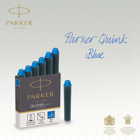 Parker Mini Fountain Pen Ink Refill Cartridges | Blue QUINK Ink | 6 Count