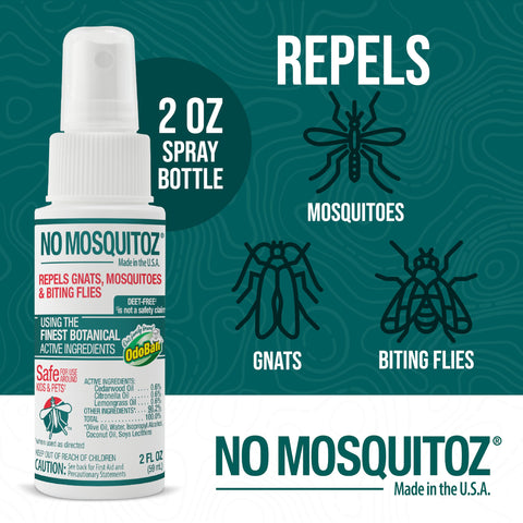 No Mosquitoz Botanical Insect Repellent, DEET-Free, Made with Natural Essential Oils, Non-Greasy Formula, Made in The USA, Woodsy Scent, 2 Ounce Spray Bottle