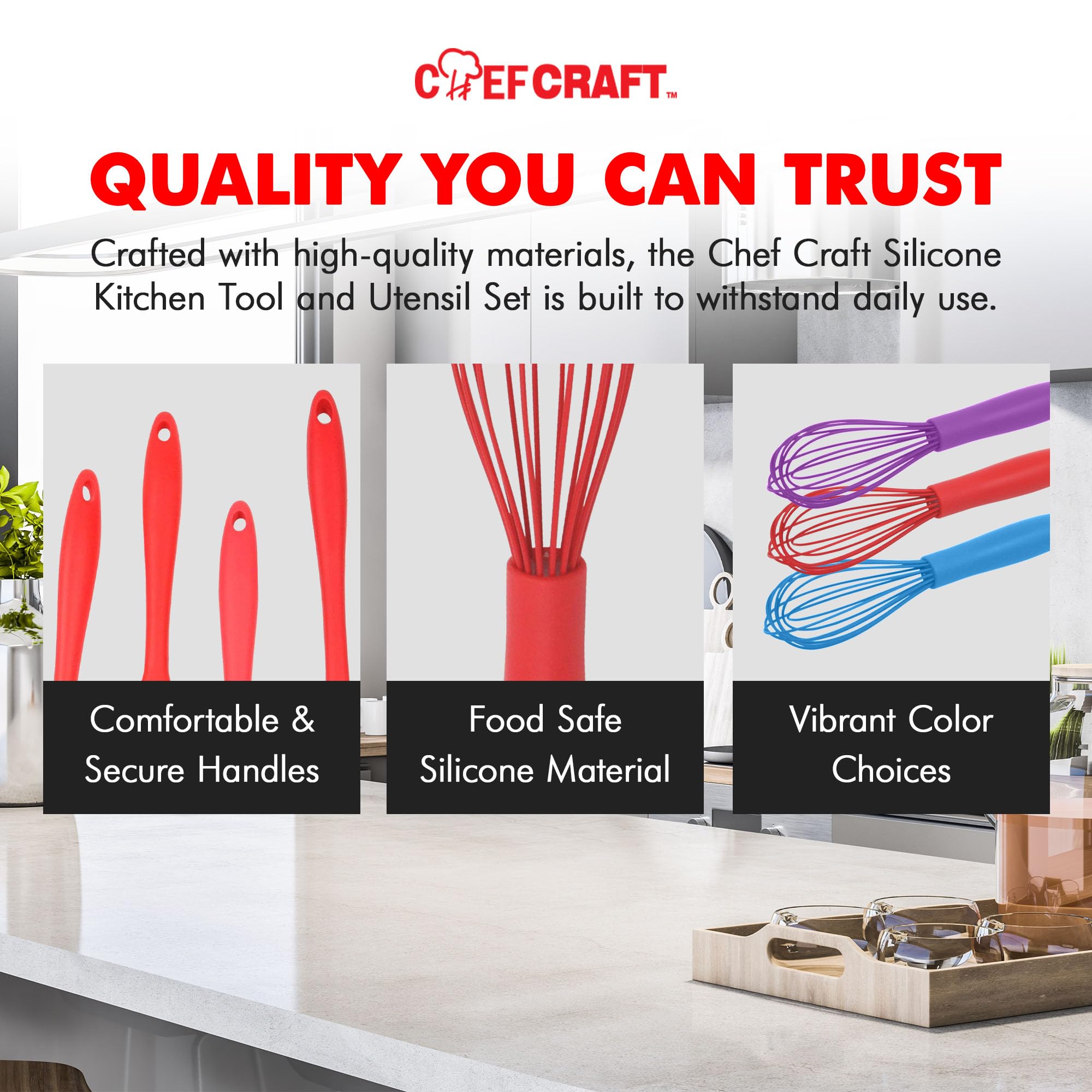 Chef Craft Premium Silicone Wire Cooking Whisk, 10.5 Inch, Red