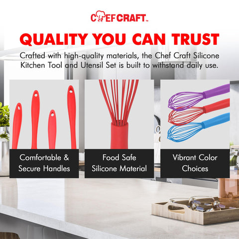 Chef Craft Premium Silicone Wire Cooking Whisk, 10.5 Inch, Red