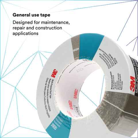 3M Multi-Purpose Duct Tape 3900, Olive Color, General Purpose, Rubber Adhesive, Water Resistant, 48 mm x 54.8 m, 7.6 mil, Individually Wrapped Conveniently Packaged