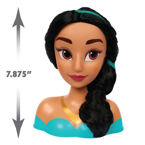 Disney Princess Jasmine Styling Head with Accessories, 14-pieces, Black Hair and Brown Eyes, Kids Toys for Ages 3 Up by Just Play