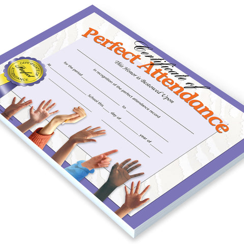Hayes Perfect Attendance Certificate, 11 x 8-1/2 inches, Paper, Pack of 30
