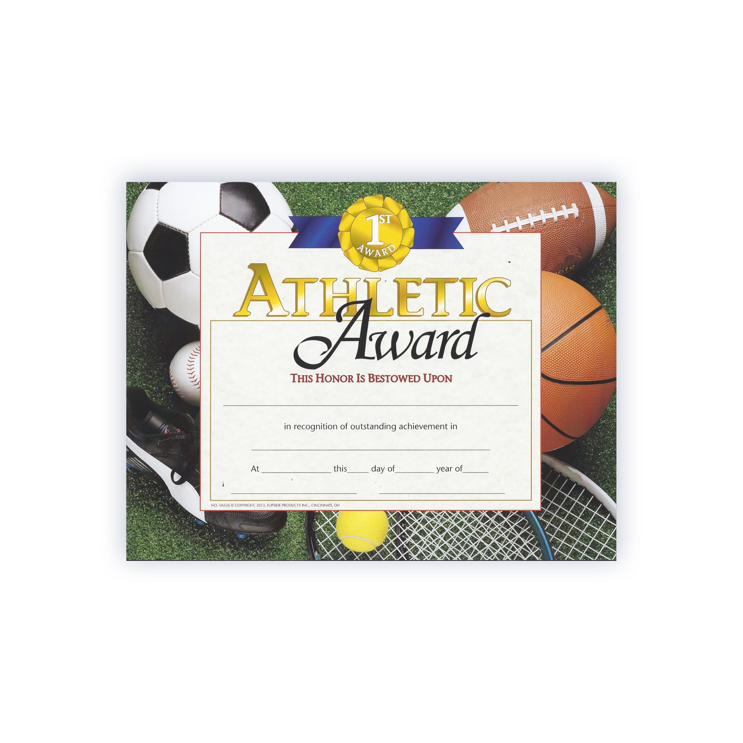 Hayes Athletic Award Certificates, Customizable Sports Award for Students and Teams, Full-Color Glossy Finish, 8.5" x 11" - 30 Pack