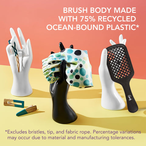 Planet Goody Ocean Rescue Vented Paddle Brush – Black Detangling Brush for All Hair Types, Flexible Bristles, Ouchless Design, Speeds Up Drying, Ideal for Wet or Dry Hair & Styling