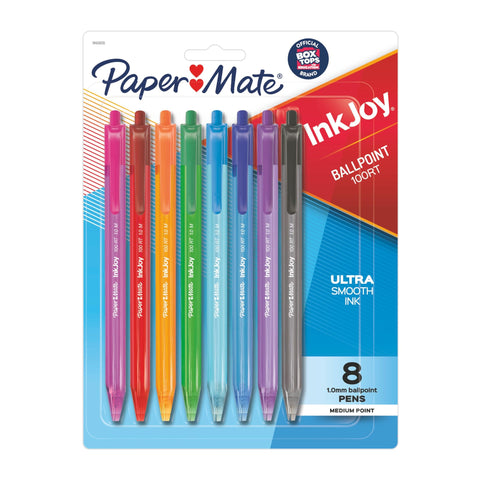 Paper Mate InkJoy 100RT Retractable Ballpoint Pens, Medium Point, Assorted Ink, 8 Pack (1945935)