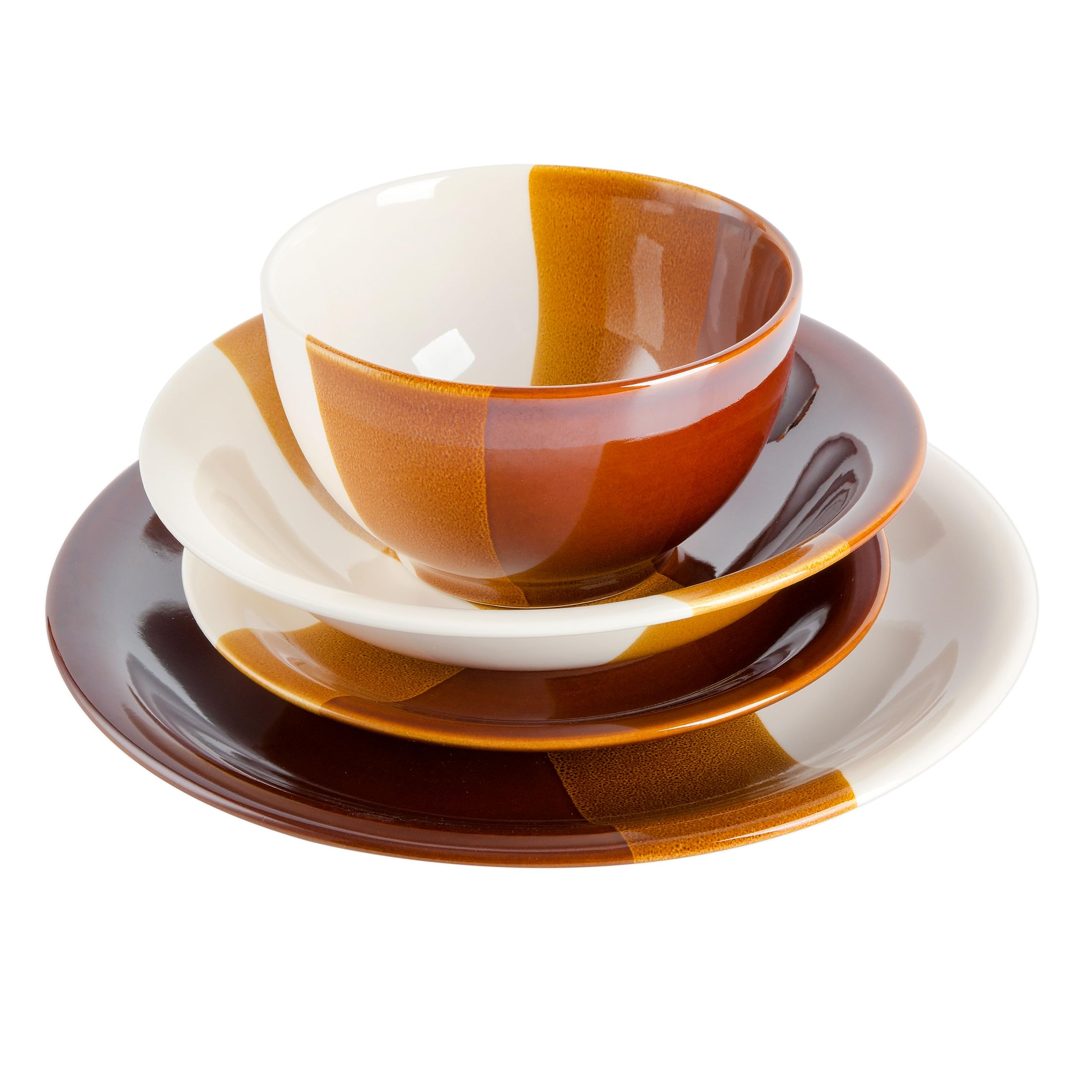 Gibson Elite Autumn Canopy Stoneware Double Bowl Plates and Bowls Dinnerware Set, Service for 4 (16pcs)