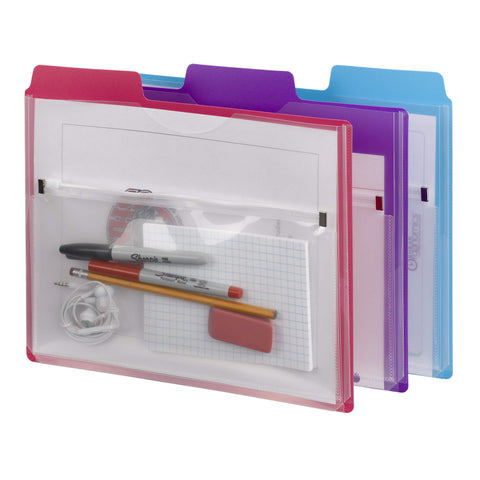 Smead Project Organizer with Zip Pouch, 1/3- Cut Tab, Letter Size, Assorted Colors, 3 per Pack (89617)