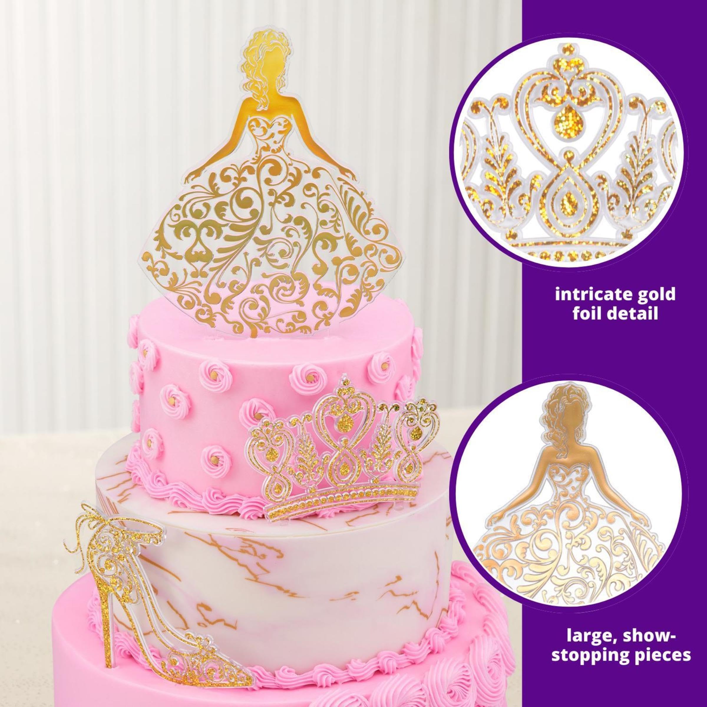 DecoPac QUINCEANERA Cake Decorating Kit, XL-GOLD Cake and Cupcake Toppers for Girls Sweet 15 Birthdays and Parties, Quince Años