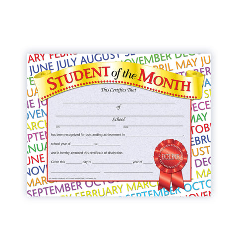 Hayes Student of the Month Certificate, 8-1/2 X 11 in, Paper, Pack of 30, Blue Ink, 0.5 mm Micro Tip - 78289