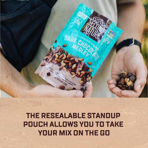 Second Nature Dark Chocolate Medley Trail Mix, 12 oz. Resealable Pouch (Pack of 1) – Certified Gluten-Free Snack Mix – Dark Chocolate and Nut Trail Mix Ideal for Quick Travel Snacks or Lunch Snacks