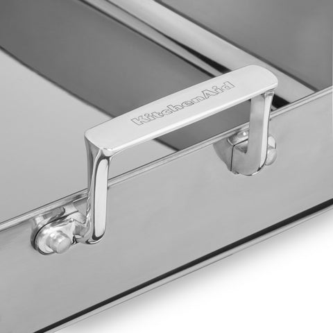 KitchenAid KitchenAid KC1T16RP 16" Tri-Ply Stainless Steel Roaster with Rack - Brushed Exterior and Polished Interior, Brushed Steel