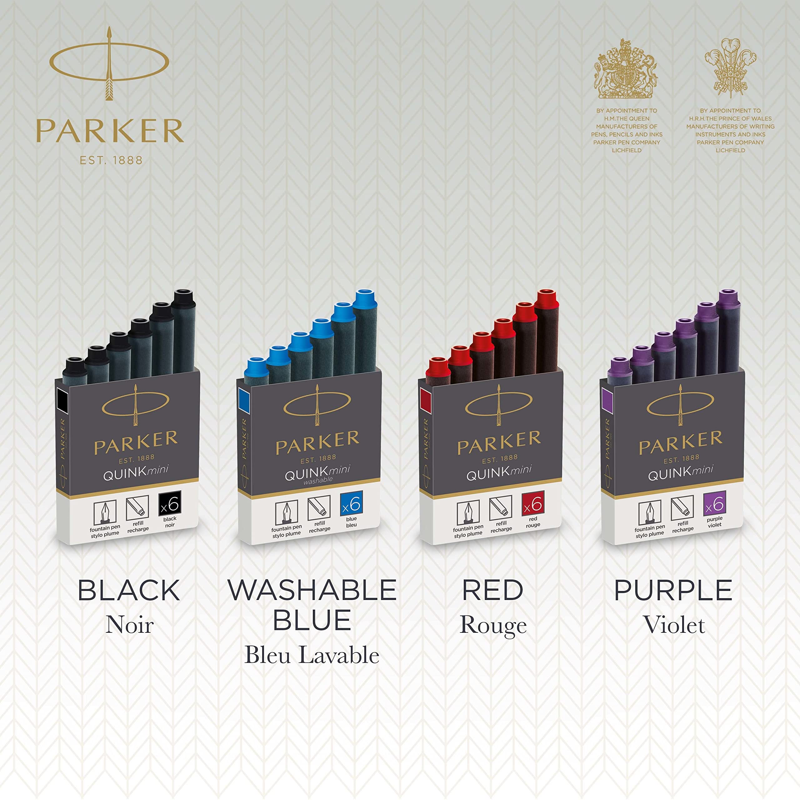 Parker Mini Fountain Pen Ink Refill Cartridges | Black QUINK Ink | 6 Count