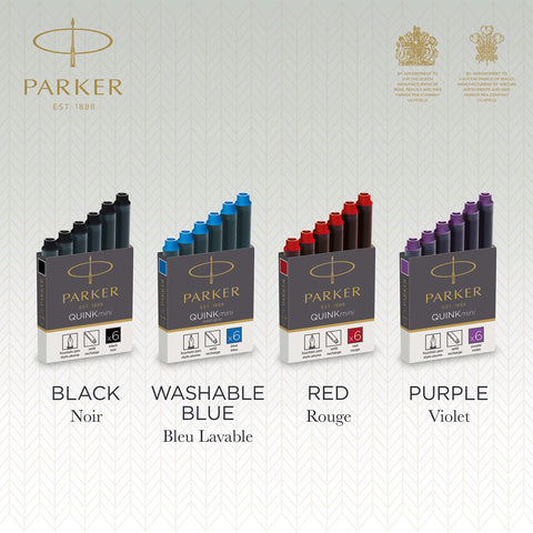Parker Mini Fountain Pen Ink Refill Cartridges | Black QUINK Ink | 6 Count