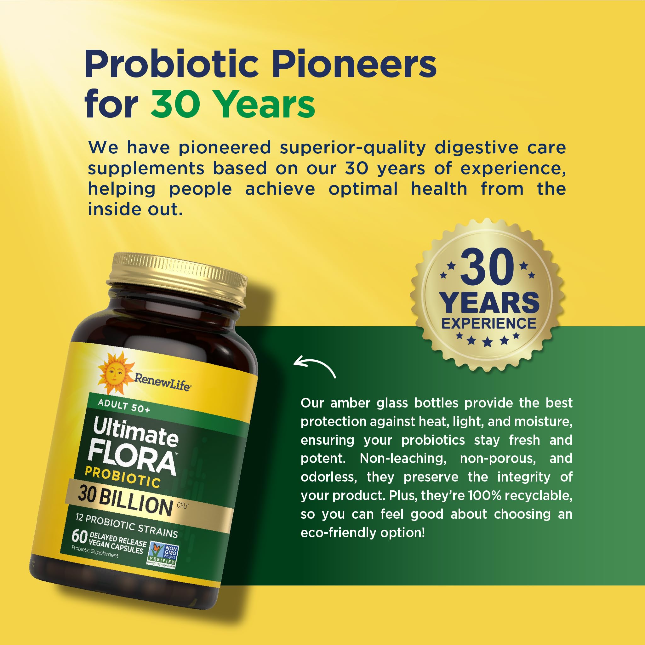 Renew Life Probiotic Adult 50 Plus Probiotic Capsules, Daily Supplement Supports Urinary, Digestive and Immune Health, L. Rhamnosus GG, Dairy, Soy and gluten-free, 30 Billion CFU, 60 Count