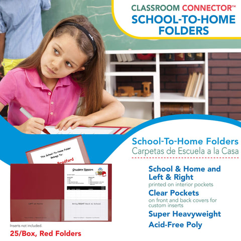 C-Line Classroom Connector School-to-Home Folders, Red, 25 per Box (32004)