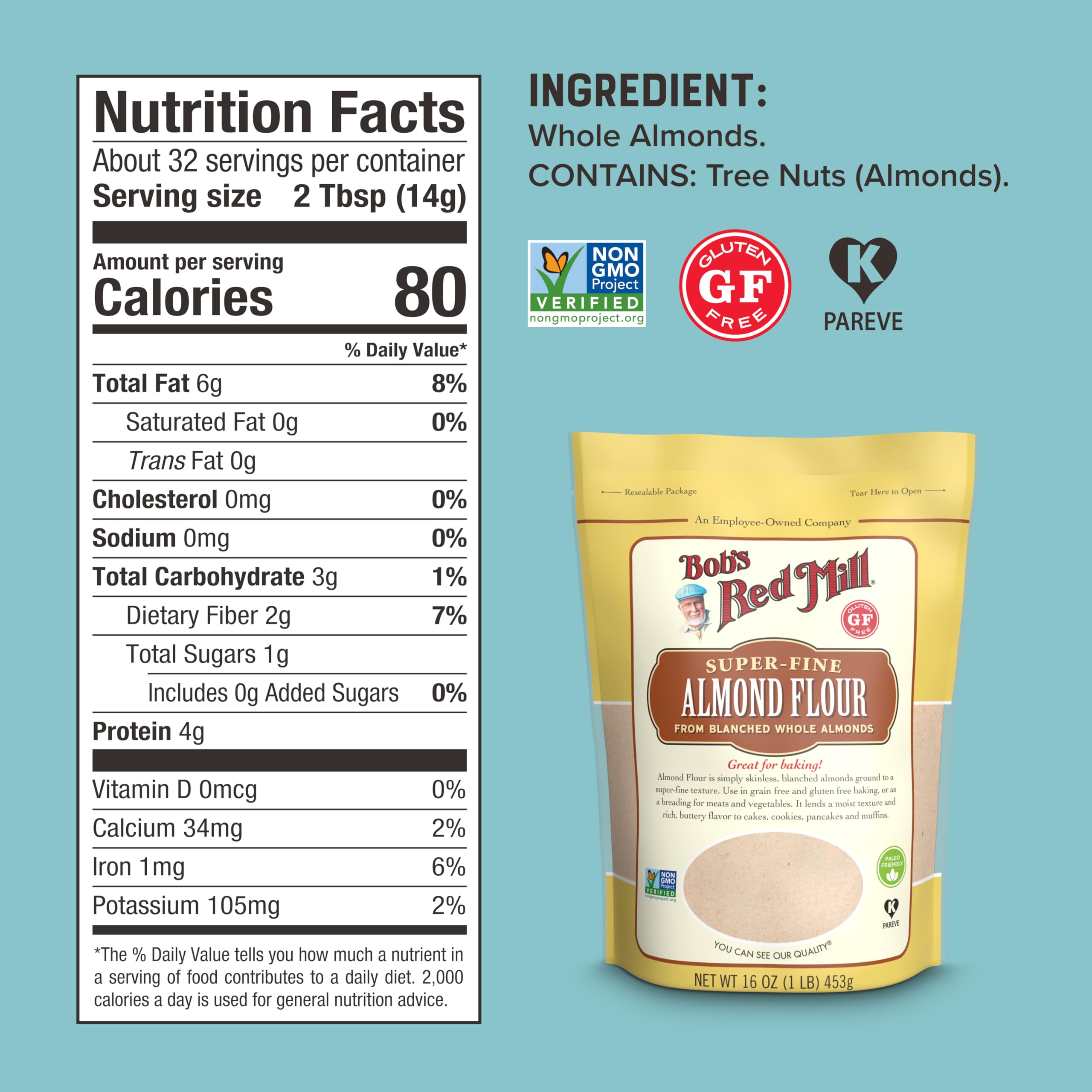 Bob's Red Mill Blanched Almond Flour, Finely Sifted - 16 Ounce (Pack of 1) - Non-GMO, Gluten Free, Paleo, Vegan, Keto Friendly