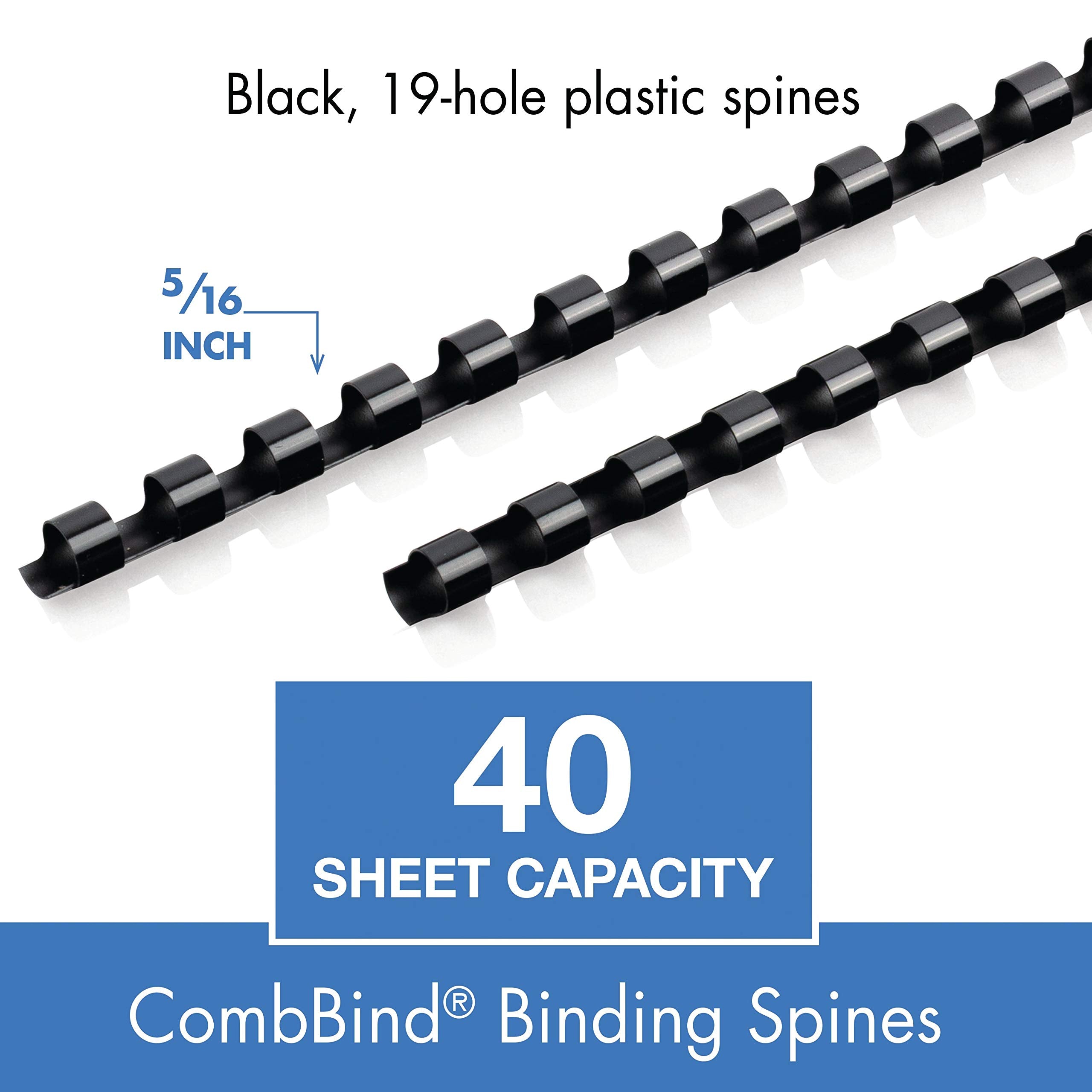 Mead CombBind Binding Spines/Spirals/Coils/Combs, 5/16", 40 Sheet Capacity, Black, 125 Pack (4000131)