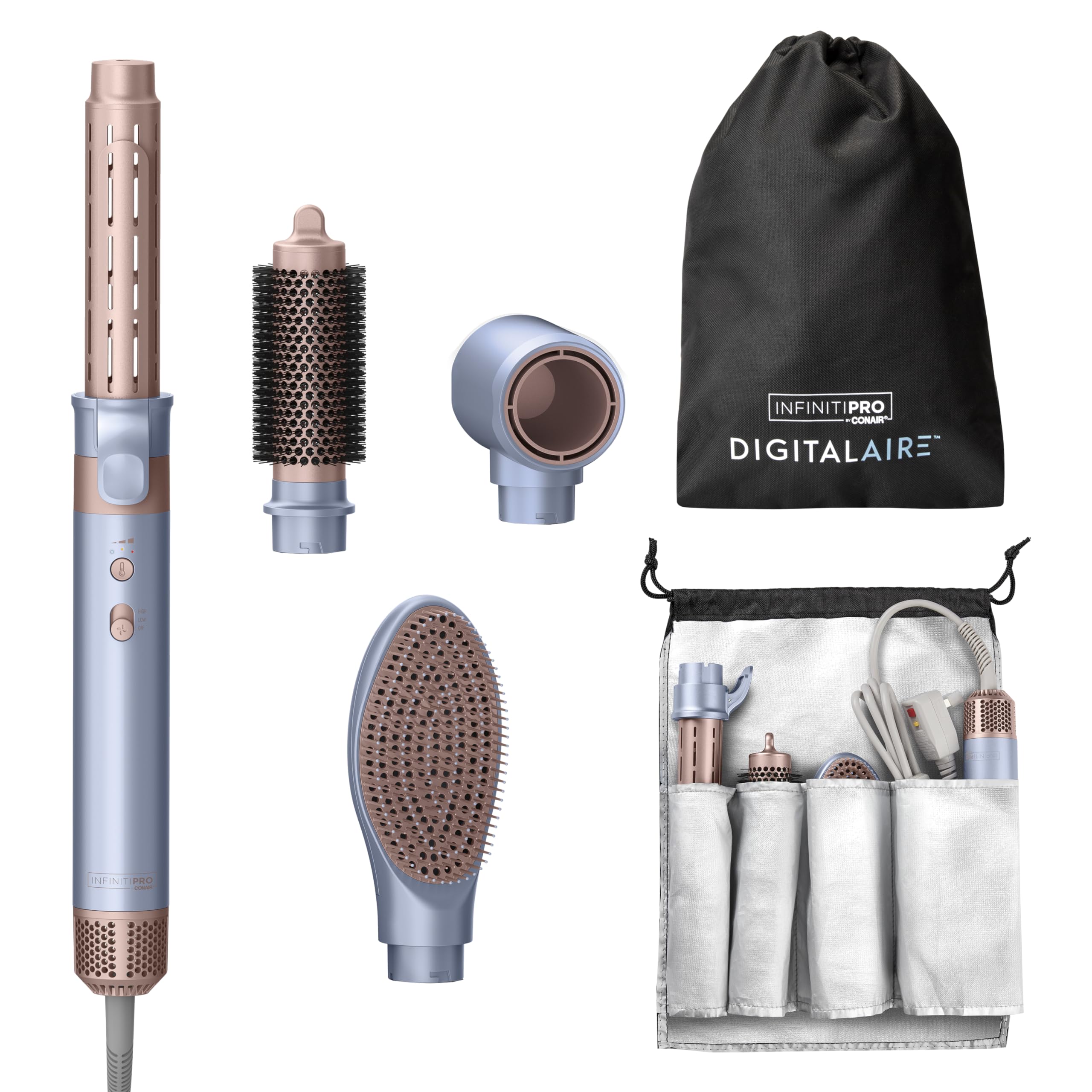 INFINITIPRO by CONAIR DigitalAIRE Multi Hair Styler, Air Styling System for Curls, Waves, Blowouts & Volume, 4 Attachments to Personalize Your Look Plus Storage Bag, Light Blue