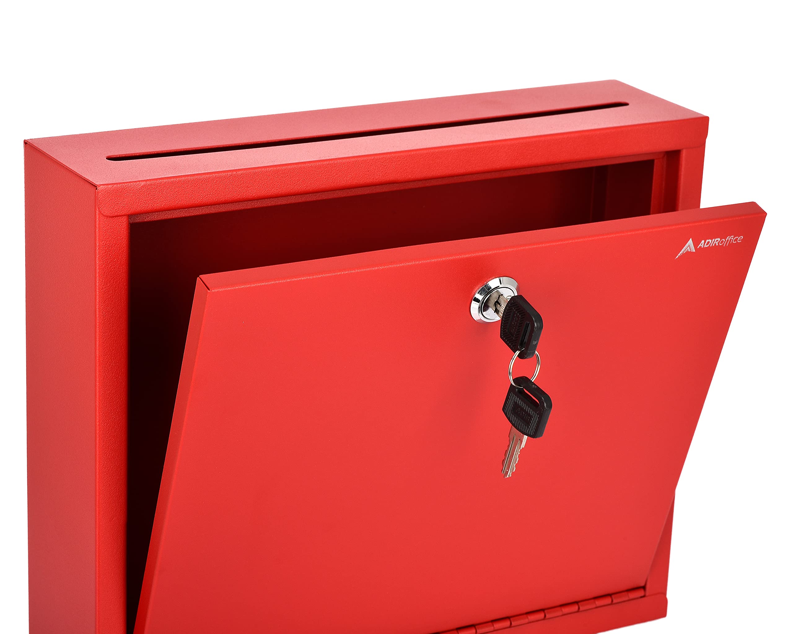 Adir Metal Suggestion Box with Lock and Slot, Wall Mount Deposit Box for Payments and Checks, Office Mail Box for Employees, Mailbox for House, Safe Drop Box with Keys - 3x10x12 Inch Red