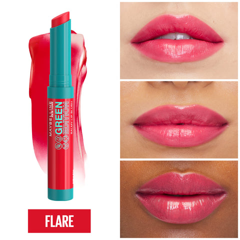 Maybelline Green Edition Balmy Lip Blush, Formulated With Mango Oil, Flare, Red Pink, 1 Count
