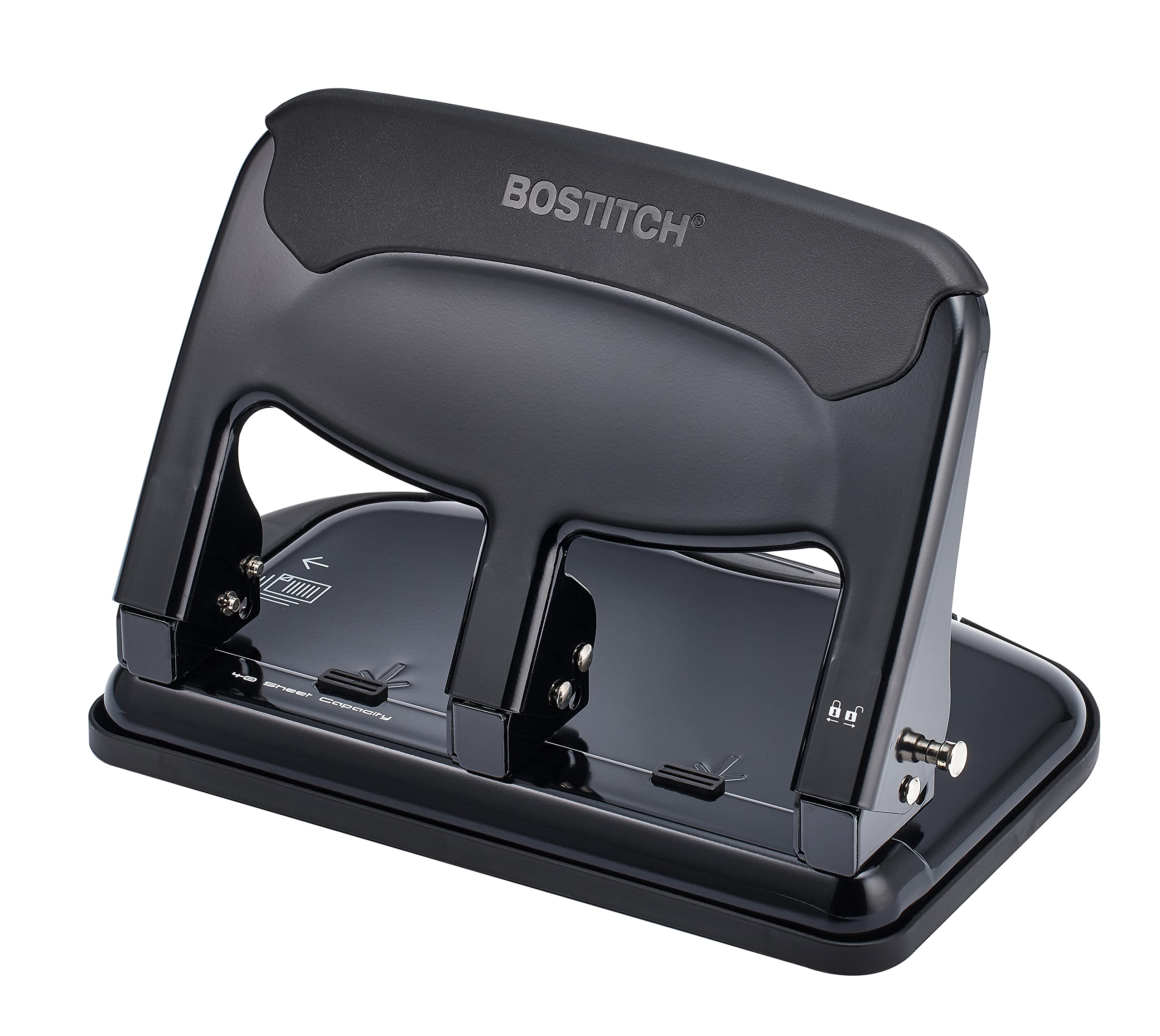 Bostitch Office EZ Squeeze Heavy Duty 3-Hole Punch for Home Office & School, 40-Sheet Capacity, One-Touch Reduced Force, Sleek Black Design