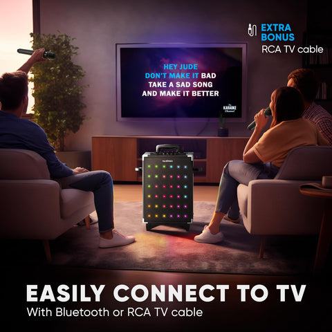 MASINGO Karaoke Machine for Adults and Kids, 40W Speaker with 8" Woofer, 2 Wireless Microphones, Bluetooth, USB, MicroSD, FM Radio, TV Connection, Tablet Holder, and Real-Time Karaoke Mode, Soprano X2