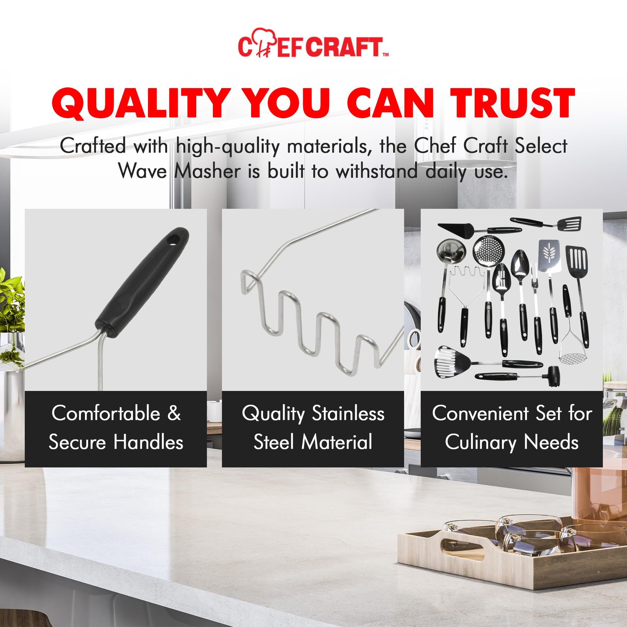 Chef Craft Select Sturdy Masher, 11 inch, Stainless Steel