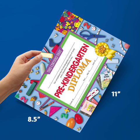 Hayes Preschool Kindergarten Diplomas, Pre Kindergarten, Pre-K, Recognition, Award Students, Blue Background, Graduation, End of The Year, 8.5" x 11" - 30 Pack of Diplomas