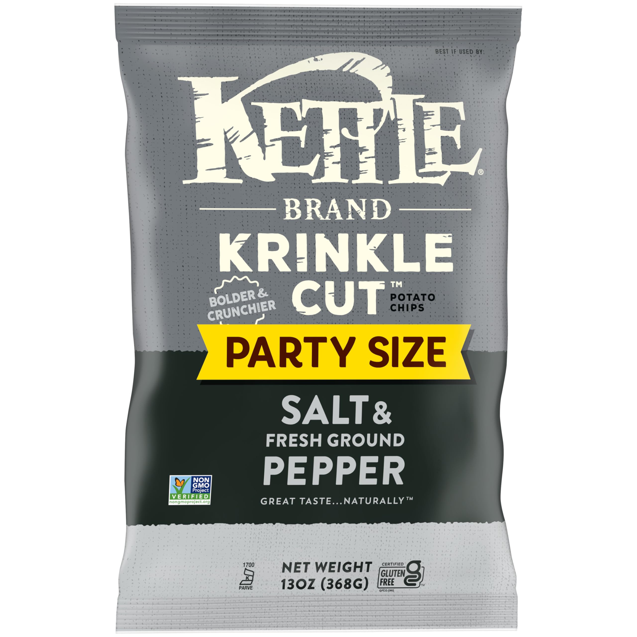 Kettle Brand Potato Chips, Krinkle Cut, Salt & Ground Pepper Kettle Chips, Party Size, 13 Oz