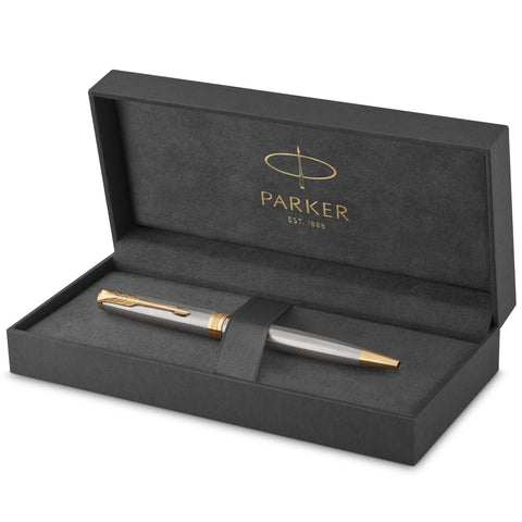 PARKER Sonnet Ballpoint Pen, Stainless Steel with Gold Trim, Medium Point Black Ink (1931507)