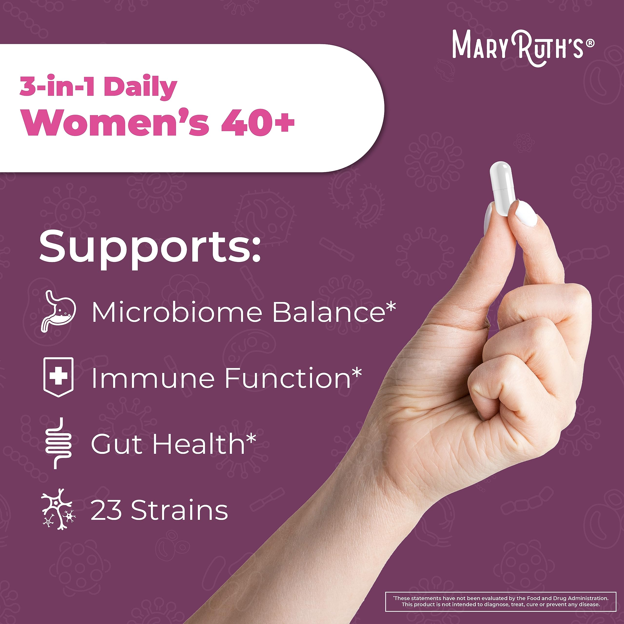 MaryRuth's 3-in-1 Daily Health 40+ Probiotics for Women | Hormonal & Menopause Support Supplement for Women | Gut Health Capsules | 50 Billion CFU | Allergen Free | 30 Ct