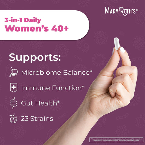 MaryRuth's 3-in-1 Daily Health 40+ Probiotics for Women | Hormonal & Menopause Support Supplement for Women | Gut Health Capsules | 50 Billion CFU | Allergen Free | 30 Ct