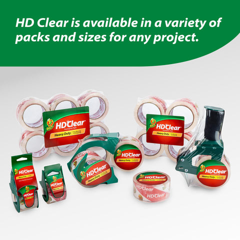 Duck HD Clear Packing Tape Dispenser Heavy Duty Packaging Tape Gun for Packing Boxes, Shipping and Moving - Includes 1 Refill Roll of HD Clear 1.88 In. x 50 Yards - Foam Handle (287398)